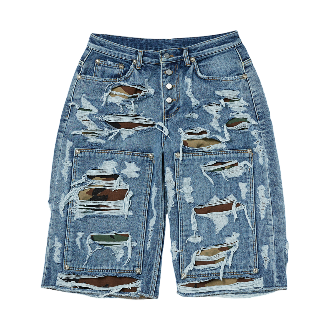 - Thug Club Hell Camo Denim Shorts Blue