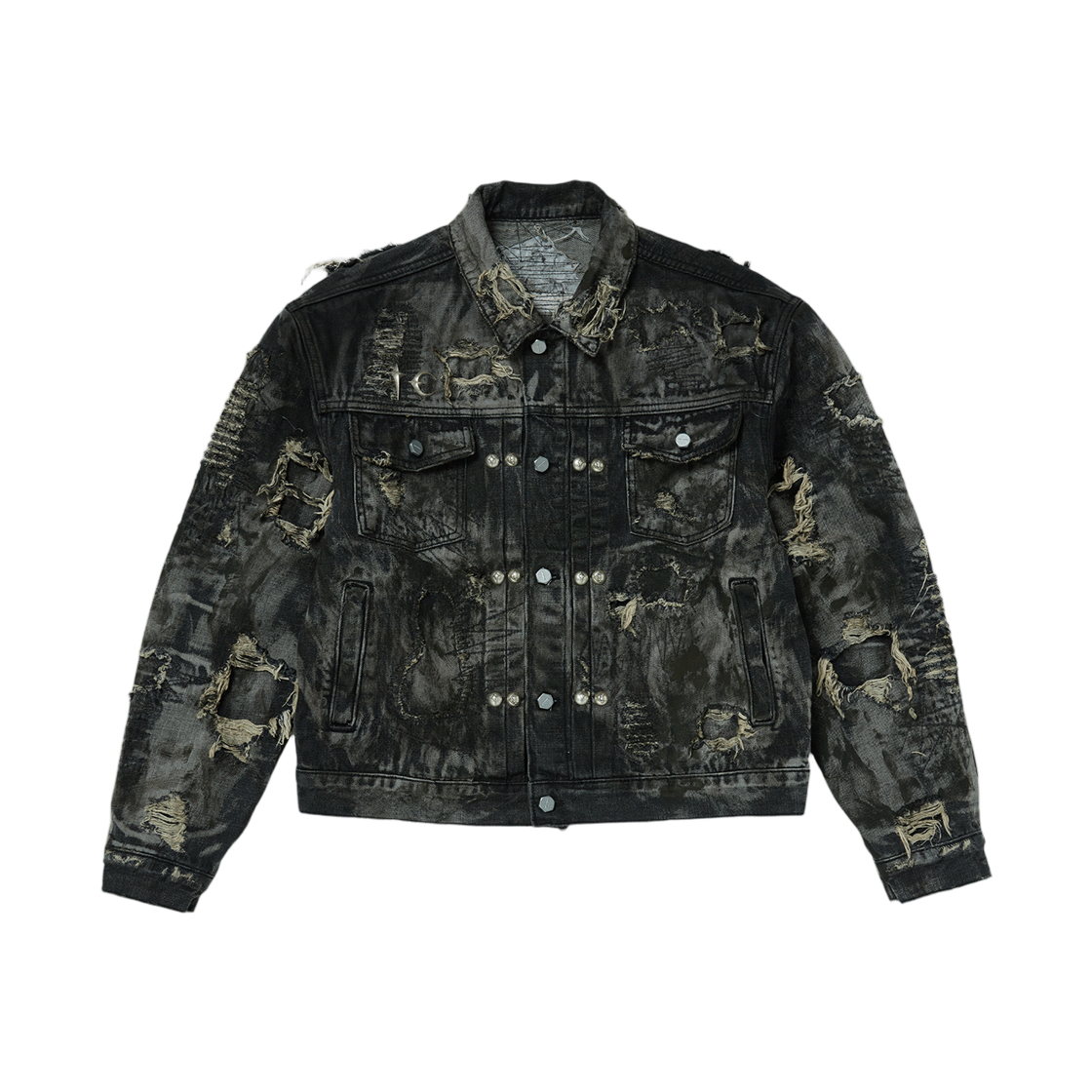 - Thug Club Hard Washed Damaged Denim Jacket Black