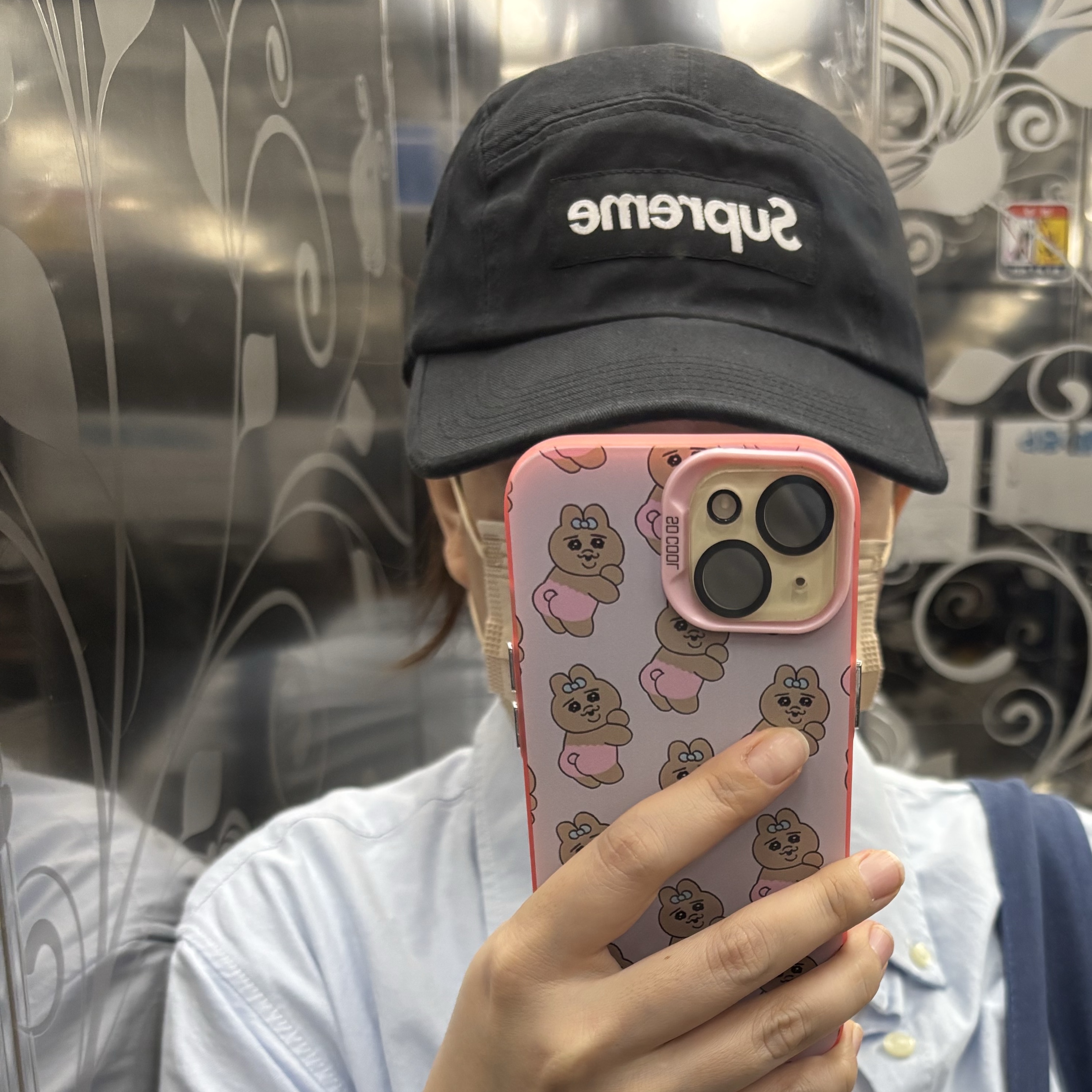Supreme Washed Chino Twill Camp Cap Black 착용 스타일