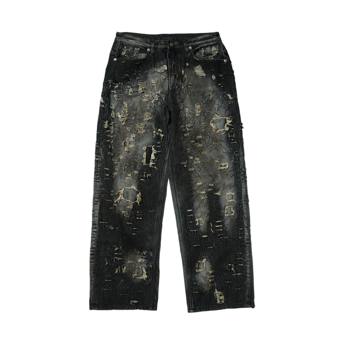 떠그 클럽 하드 워시드 데미지드 데님 팬츠 블랙(Thug Club Hard Washed Damaged Denim Pants Black)