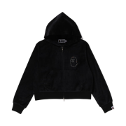 (W) BAPE Crystal Stone Ape Head Velour Zip Hoodie Black