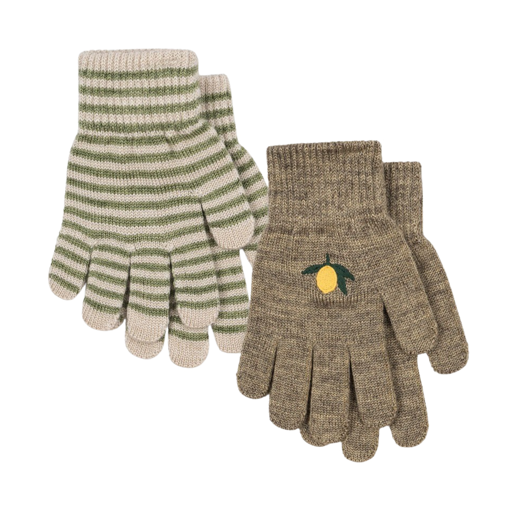 KS103430 LEMON STRIPE Konges Sløjd 2 Pack Filla Gloves Lemon Stripe