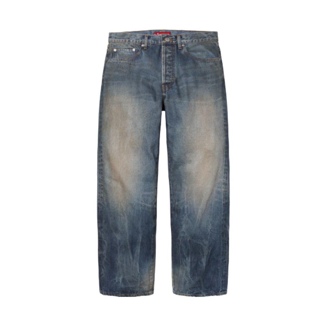슈프림 디스트레스드 루즈 핏 셀비지 진 워시드 인디고 - 25FW