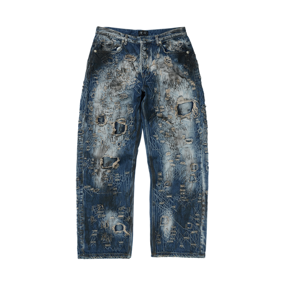 - Thug Club Hard Washed Damaged Denim Pants Blue