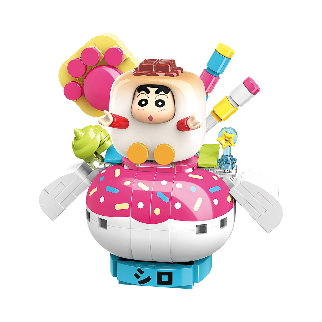 큐만 짱구 블럭 피규어 음식 시리즈 짱구의 솜사탕(Qman Crayon Shin chan Block Figure Food Series Shin Chan's cotton candy)