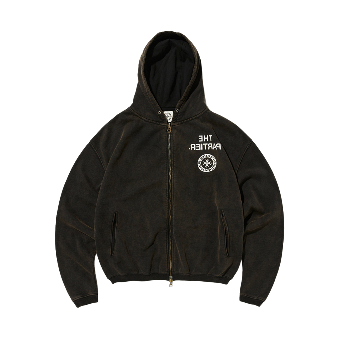 PDP252HD02CBA Punch Drunk Parties The Partier Bleached Zip-up Hoodie BLEACHED BLACK