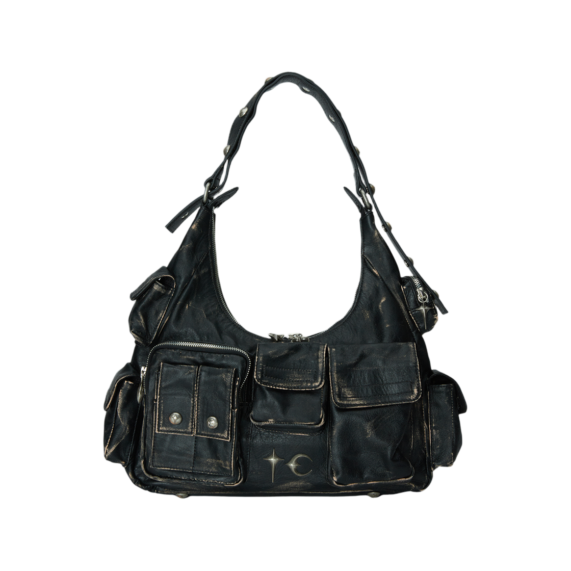 떠그 클럽 워시드 레더 멀티 포켓 백 블랙(Thug Club Washed Leather Multi Pocket Bag Black)