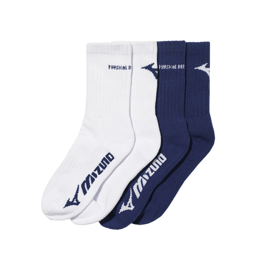 [2PACK] 피뎁트 X 미즈노 로고 양말 화이트/블루([Phyps Dept X Mizuno] [2PACK] Logo Socks White/Blue)
