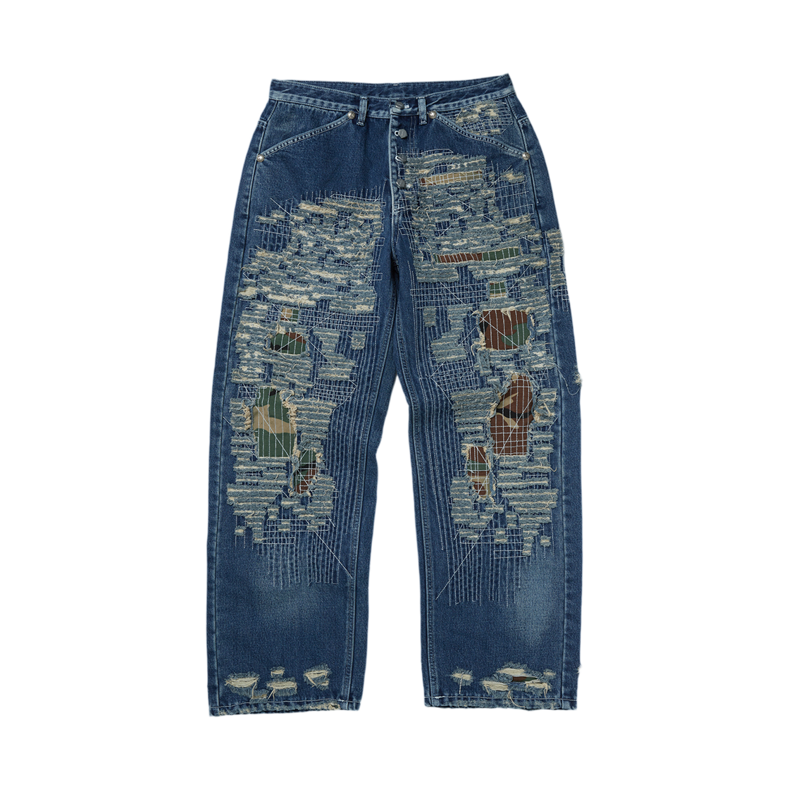 떠그 클럽 빈티지 스티치드 카모 데님 팬츠 블루(Thug Club Vintage Stitched Camo Denim Pants Blue)