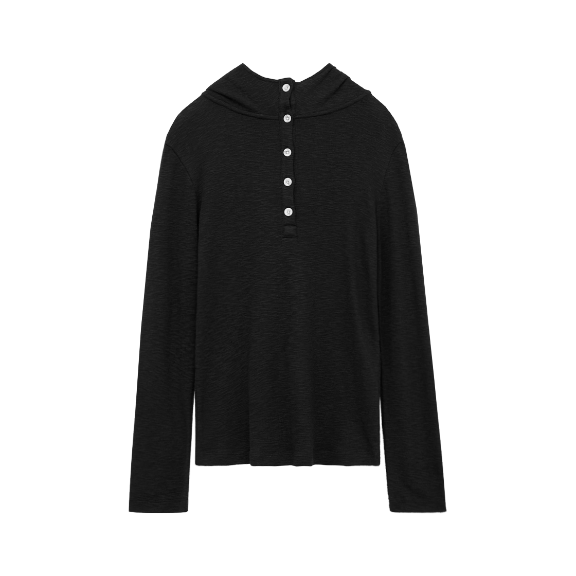 (W) 폴리테루 휴먼인덱스 휴먼 슬럽 버튼 후디 블랙((W) Polyteru Human Index Human Slub Button Hoodie Black)