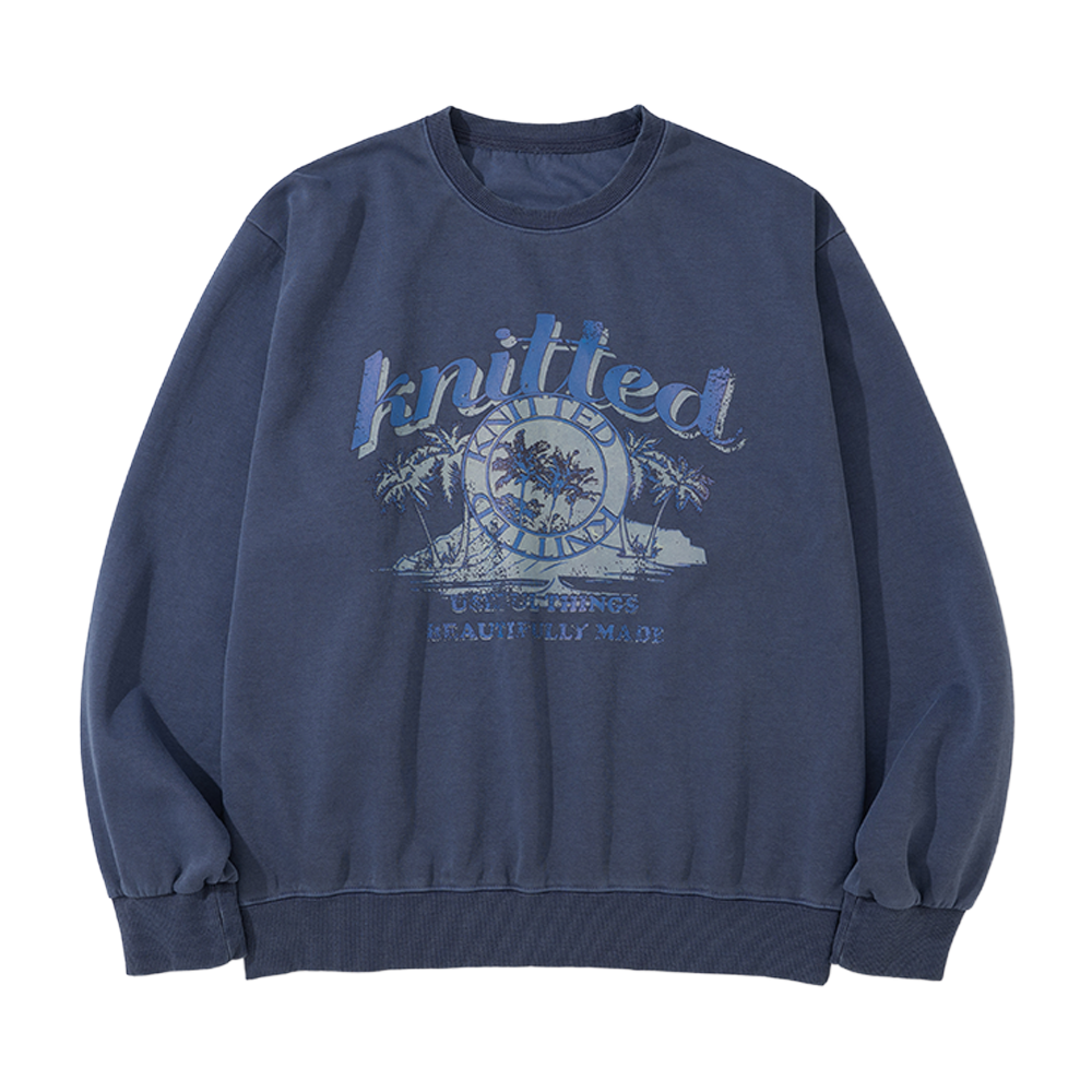 니티드 피그먼트 팜트리 맨투맨 블루(Knitted Pigment Palmtree Mtm Blue)