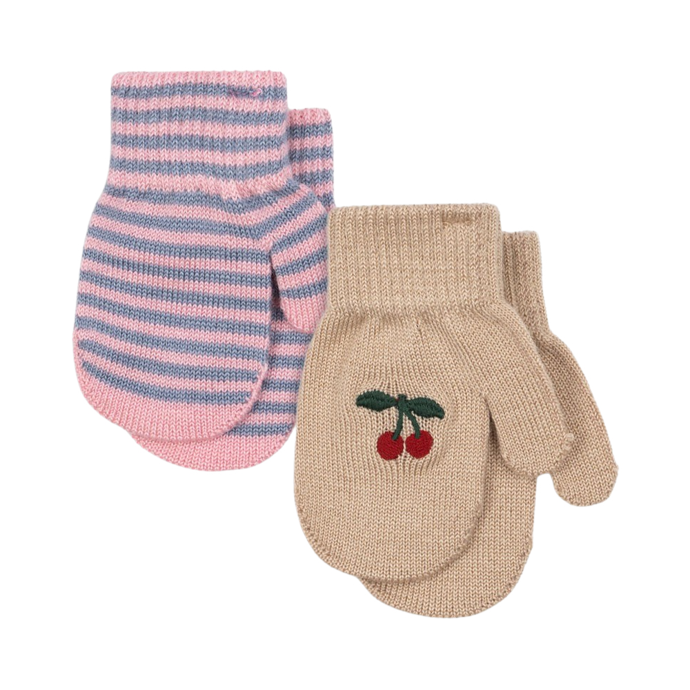 KS103431 CHERRY STRIPE Konges Sløjd 2 Pack Filla Mittens Cherry Stripe