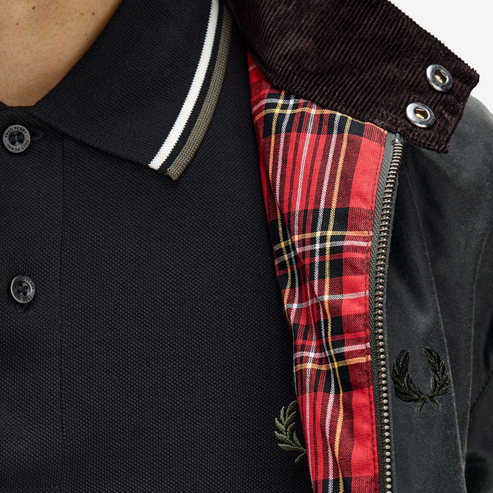 프레드 페리 메이드 인 잉글랜드 왁스 해링턴 재킷 다크그린(Fred Perry Made in England Waxed Harrington Jacket Dark Green) - 4