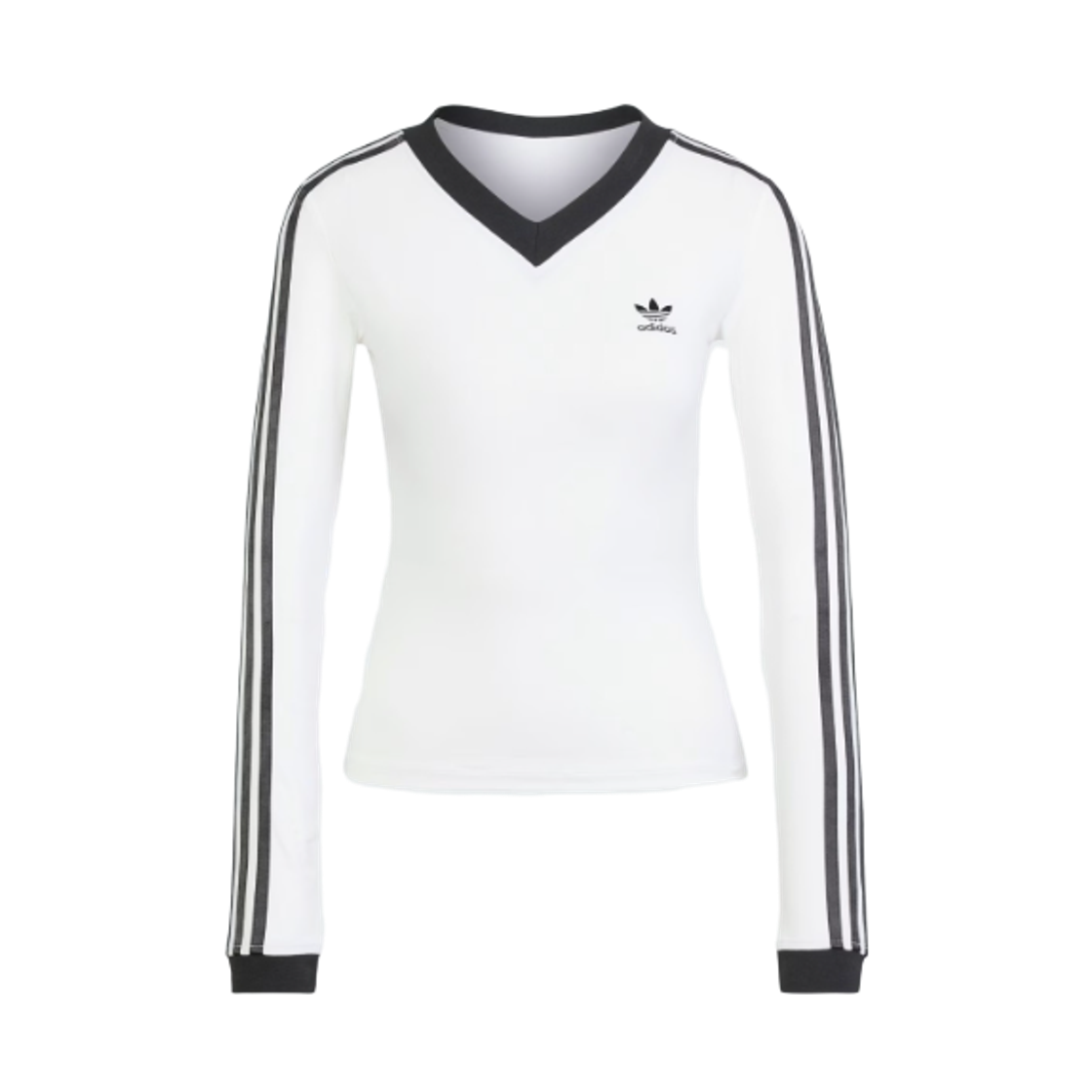 (W) 아디다스 오리지널스 브이넥 롱슬리브 셔츠 화이트 - KR 사이즈((W) Adidas Originals V-Neck Long Sleeve Shirt White - KR Sizing) - 1