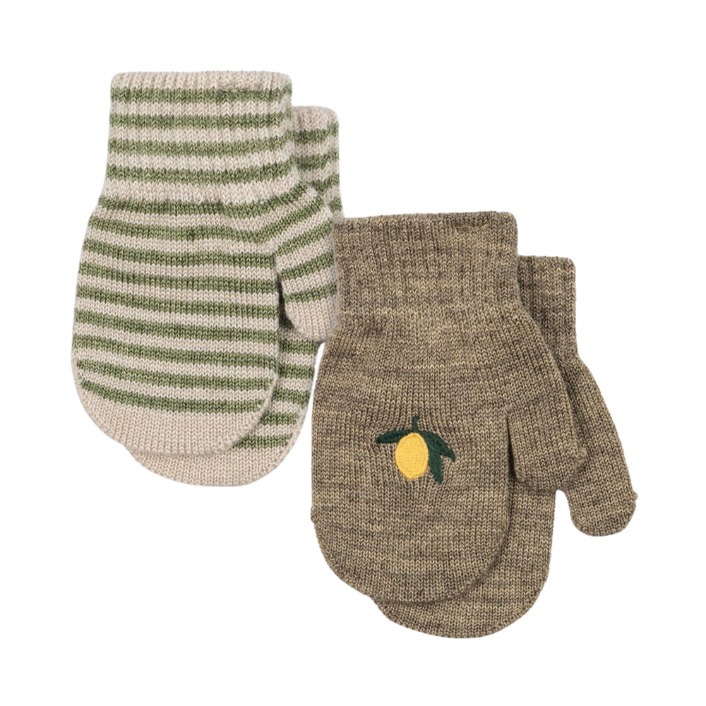 콩제슬래드 필라 벙어리 장갑 2팩 레몬 스트라이프(Konges Sløjd 2 Pack Filla Mittens Lemon Stripe)