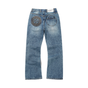 Punch Drunk Parties Patched Pocket Semi Flare Denim Pants Blue
