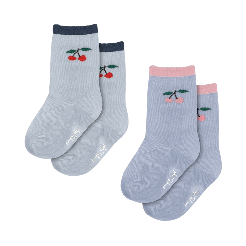 KS104064 BLUE FOG PURPLE IMPRE Konges Sløjd 2 Pack Jaquard Frill Socks Blue Fog Purple Impression