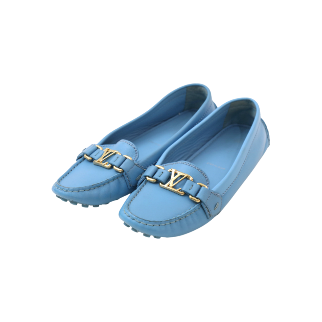 IT8FIFF4B8HL Louis Vuitton Blue Loafers with Silver Accents, Size 38.5
