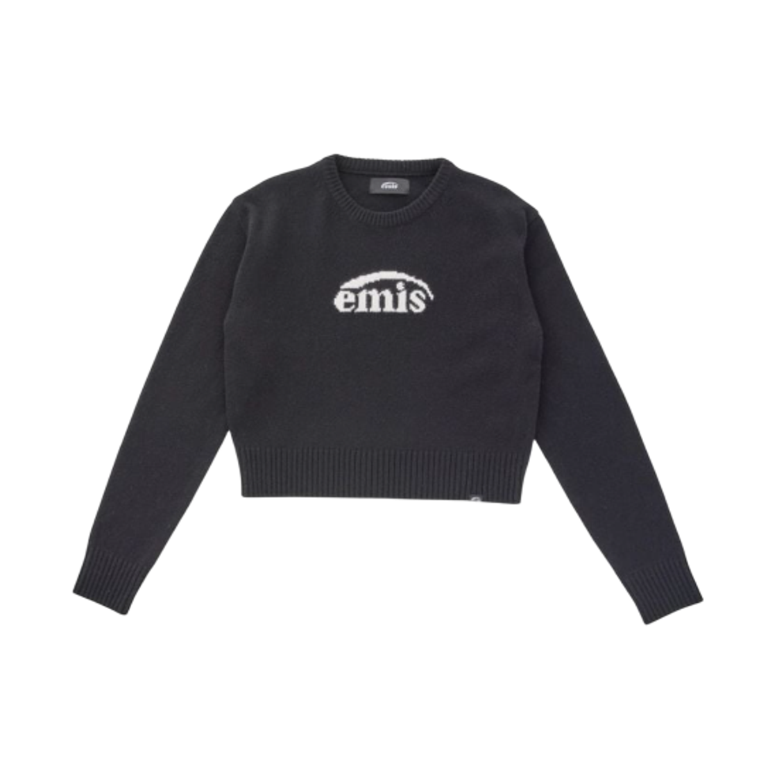 - (W) Emis Cropped Logo Jacquard Wool Sweater Black