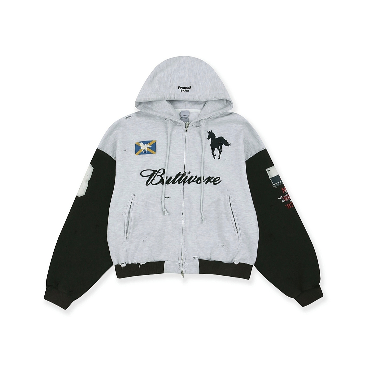 Protocol Index Buttivore Zip Hoodie White Melange 착용 스타일