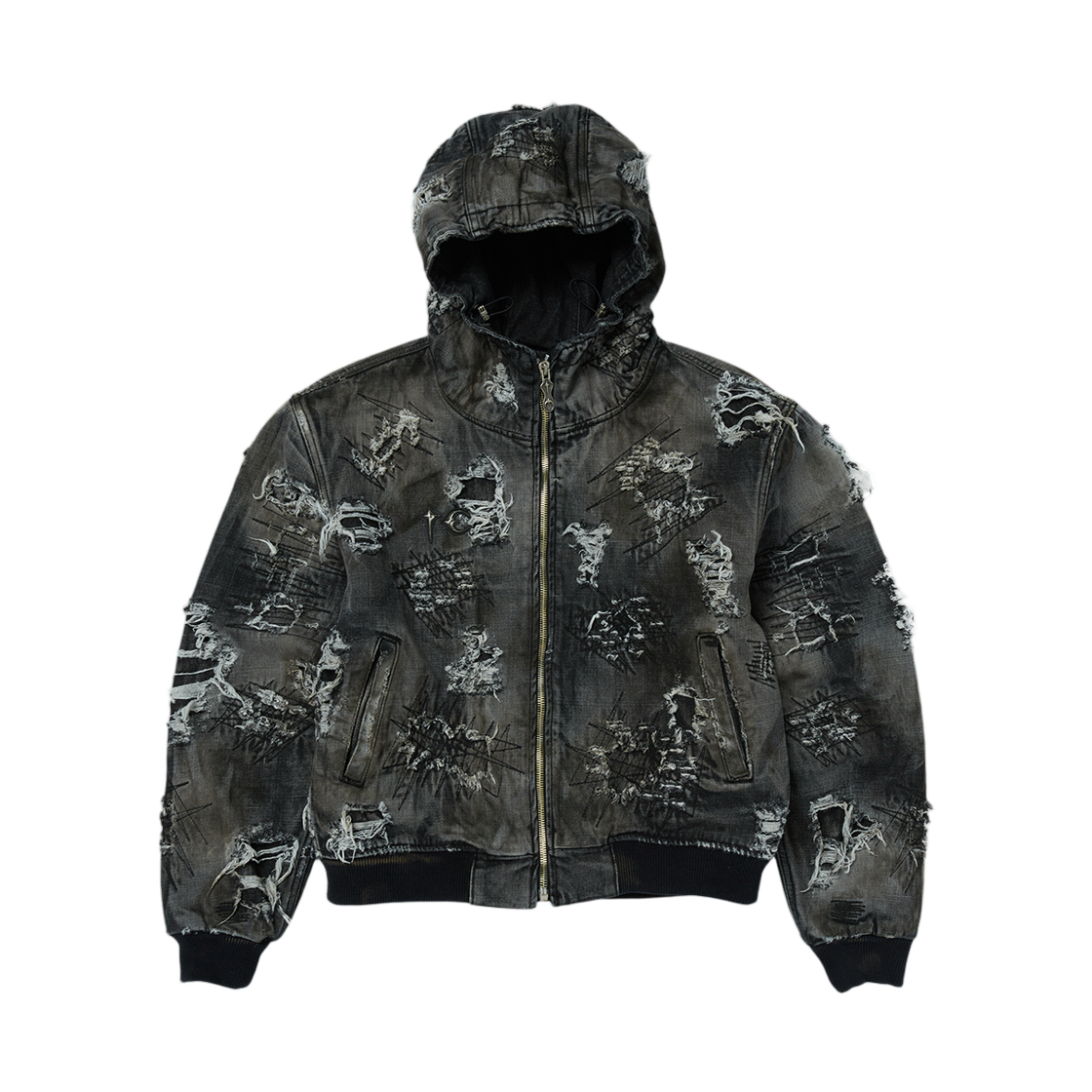 떠그 클럽 하드 워시드 데미지드 데님 후드 집업 블랙(Thug Club Hard Washed Damaged Denim Hooded Zip Up Black)