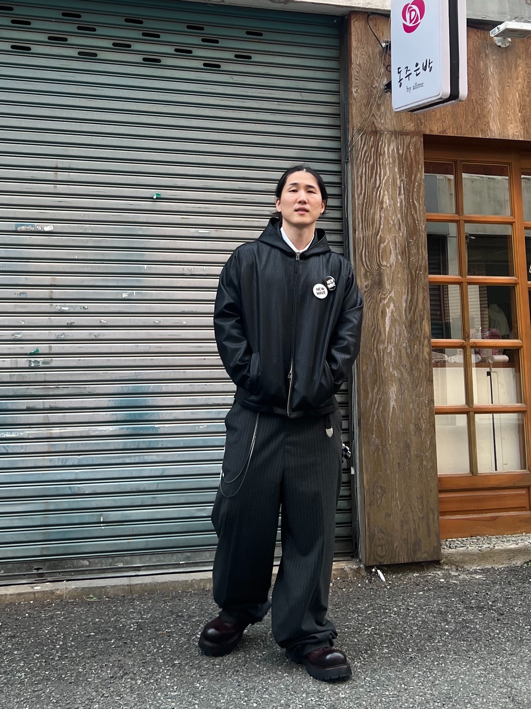 Hono Report Hooded Zip-Up Black 착용 스타일 - 2