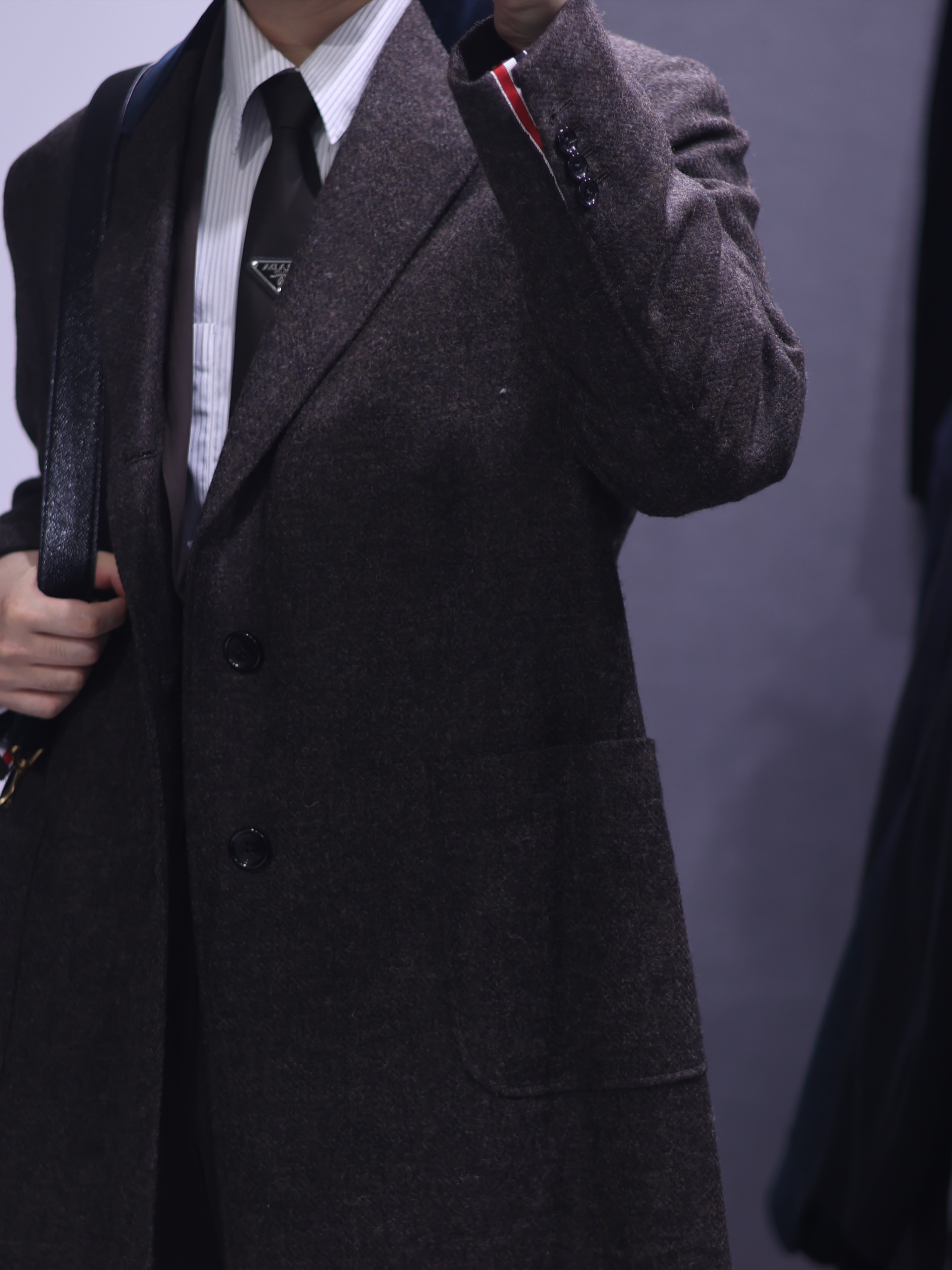Auralee Lamb Leather Flight Blouson Brown - 25SS, Auralee Super Light Wool Check Shirt Gray Brown 착용 스타일 - 10