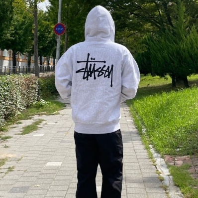 Stussy Basic Stussy Hoodie Ash Heather 착용 스타일