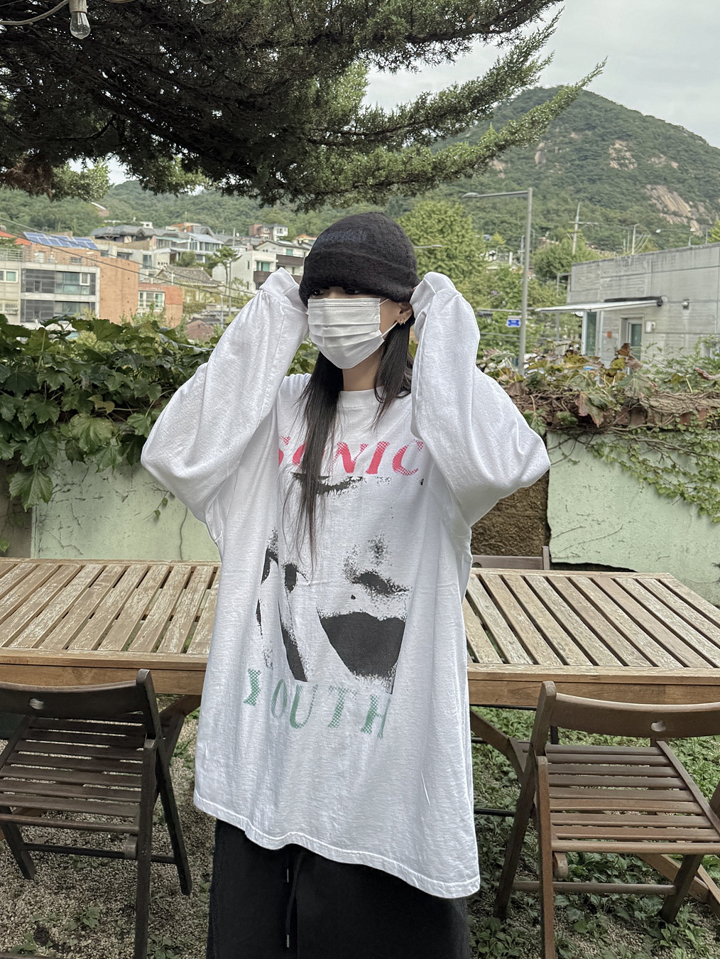 Sansan Gear Mohair Beanie Black 착용 스타일 - 2