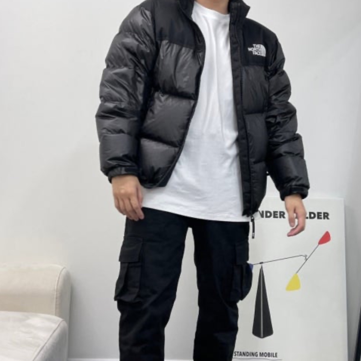 The North Face White Label Novelty Nuptse RDS Down Jacket Black 착용 스타일