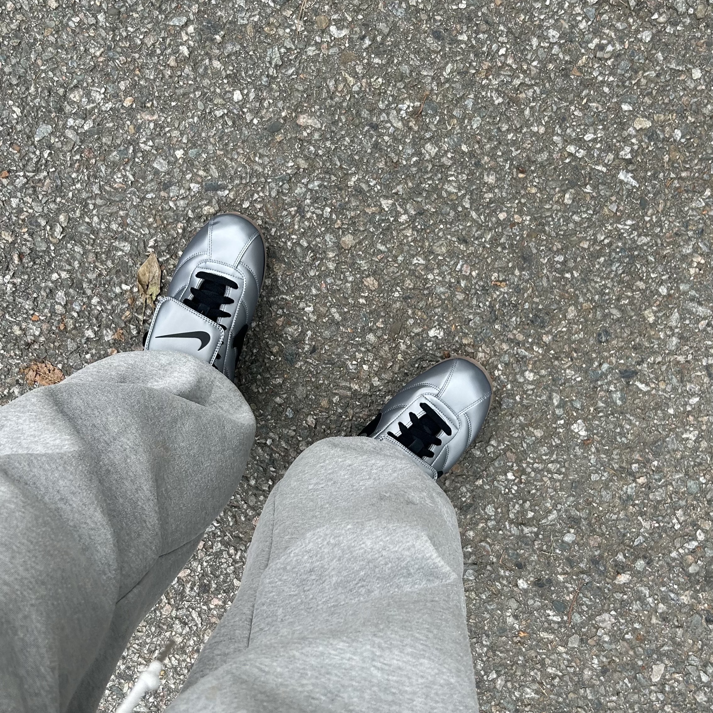 Nike Cortez Leather SE Metallic Cool Grey Black 착용 스타일