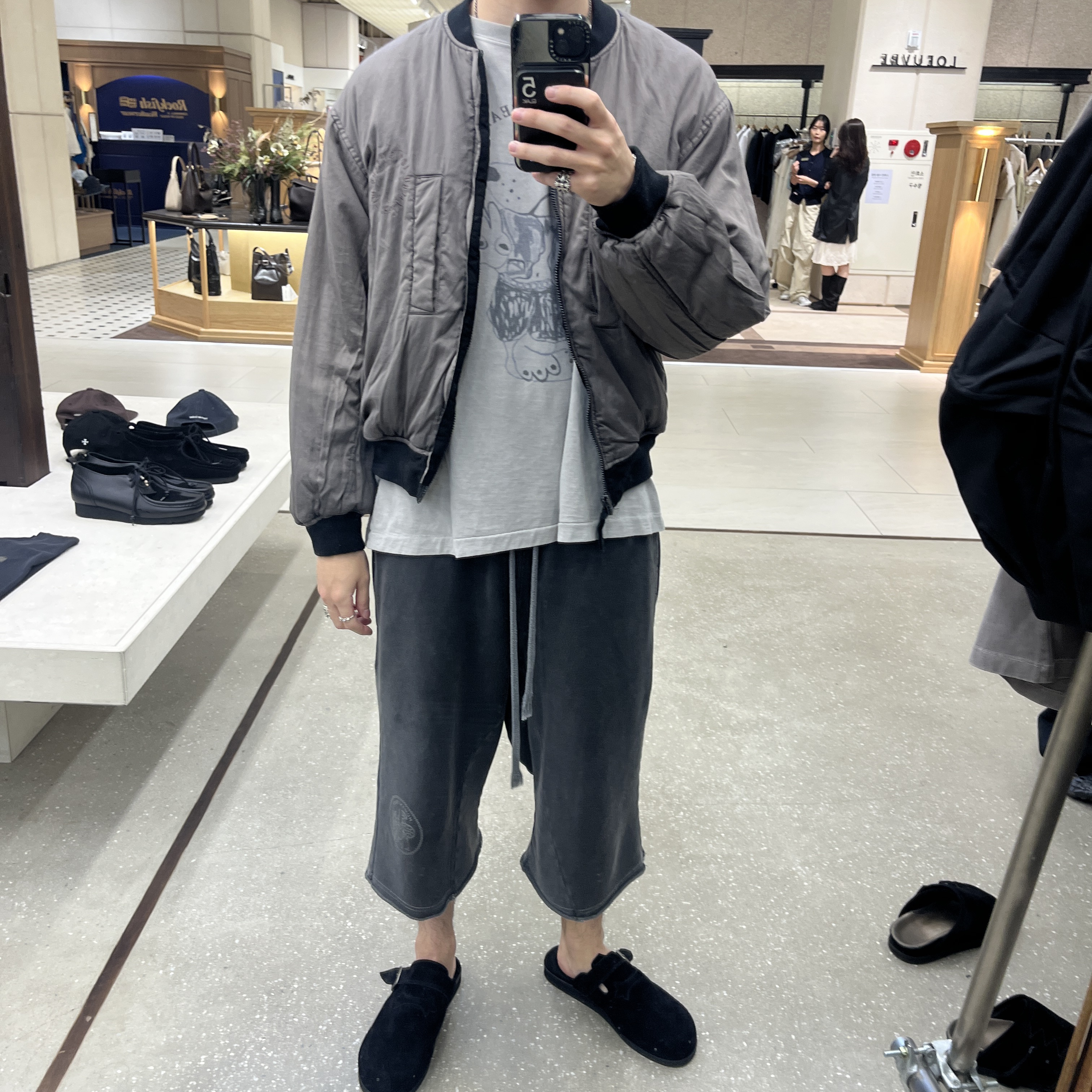 Polyteru Human Index Human 1/2 Sweat Pants Charcoal, Polyteru 1011 Reversible Patched MA-1 Washed Black (Dyed Mud) 착용 스타일