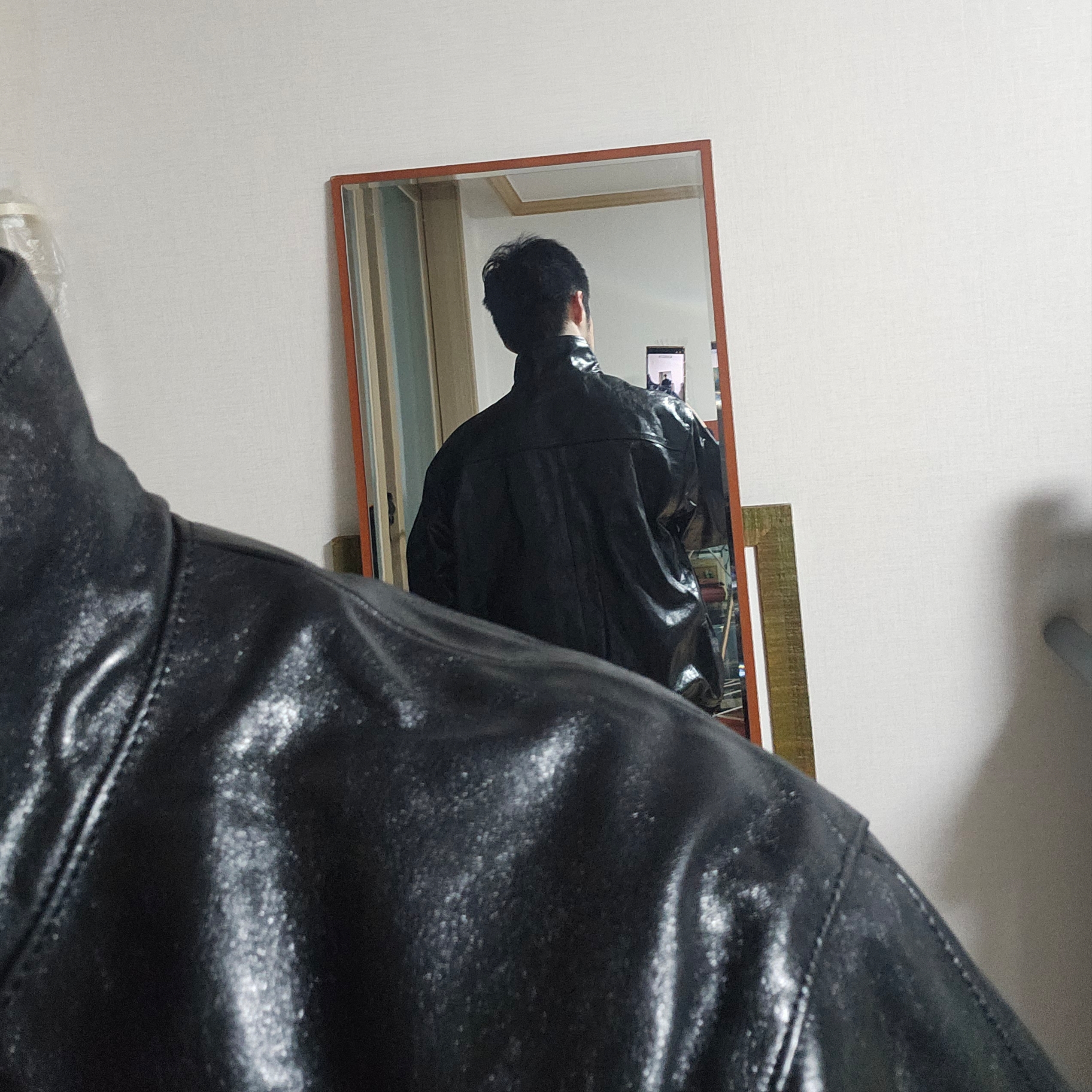 Auralee Lamb Leather Zip Blouson Black, Auralee Hard Twist Denim 5P Pants Indigo 착용 스타일 - 2