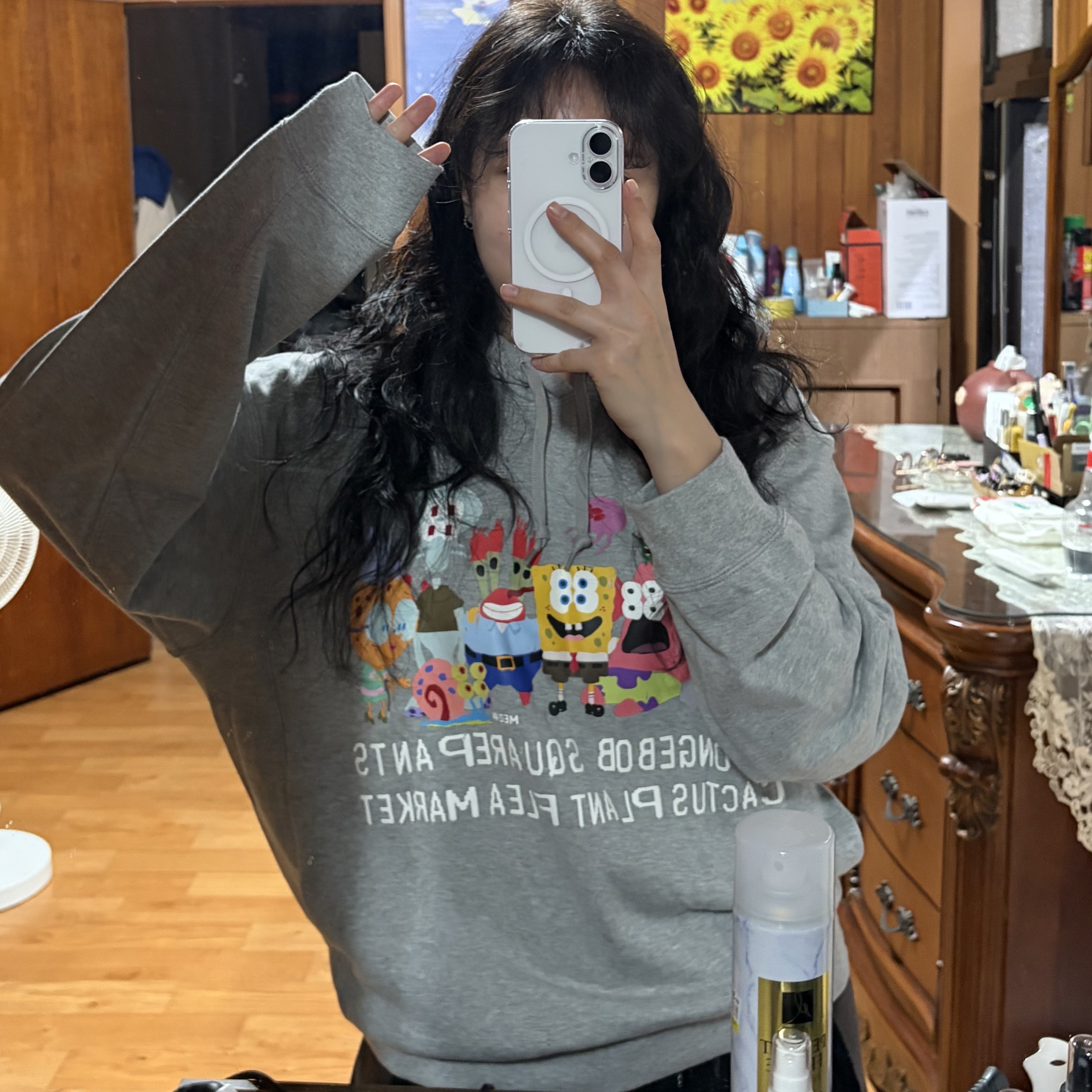 Uniqlo UT x CPFM x SpongeBob Sweat Pull Parka A Gray - KR 착용 스타일 - 1