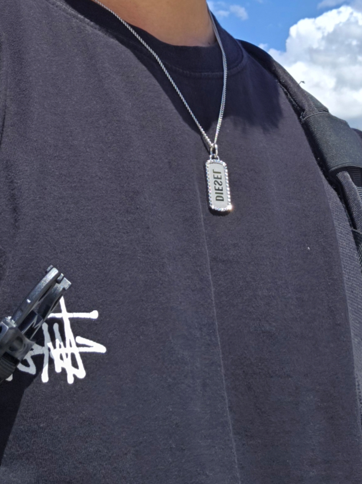 Diesel Dx1455 Stainless Steel Dog Tag Necklace Silver 착용 스타일 - 2