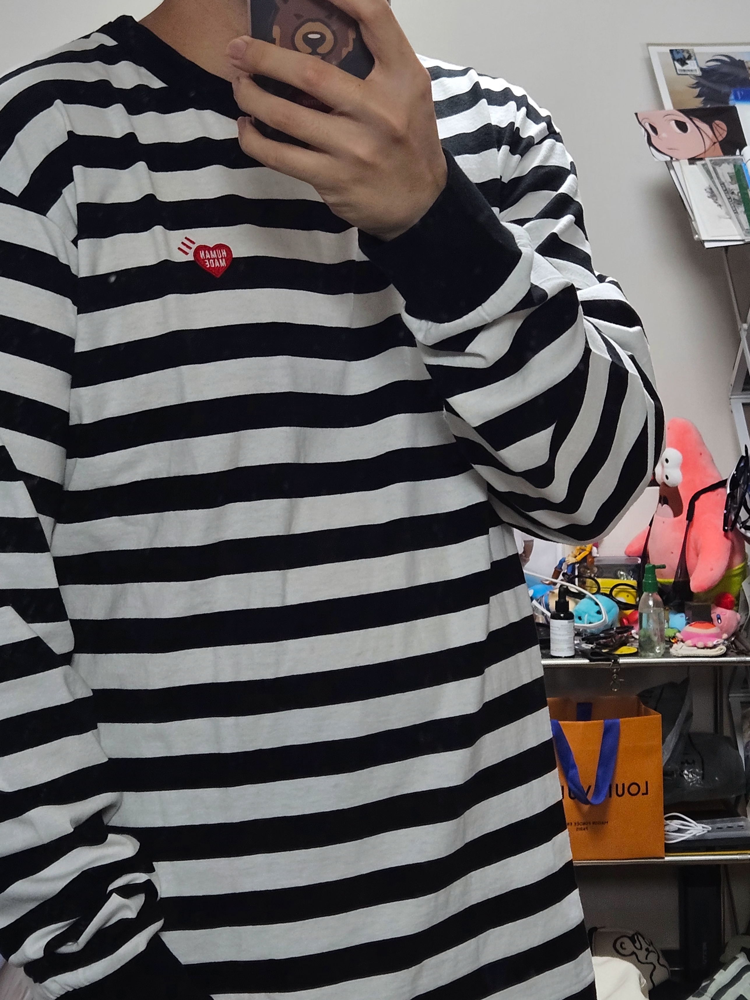 Human Made Striped L/S T-Shirt White 착용 스타일