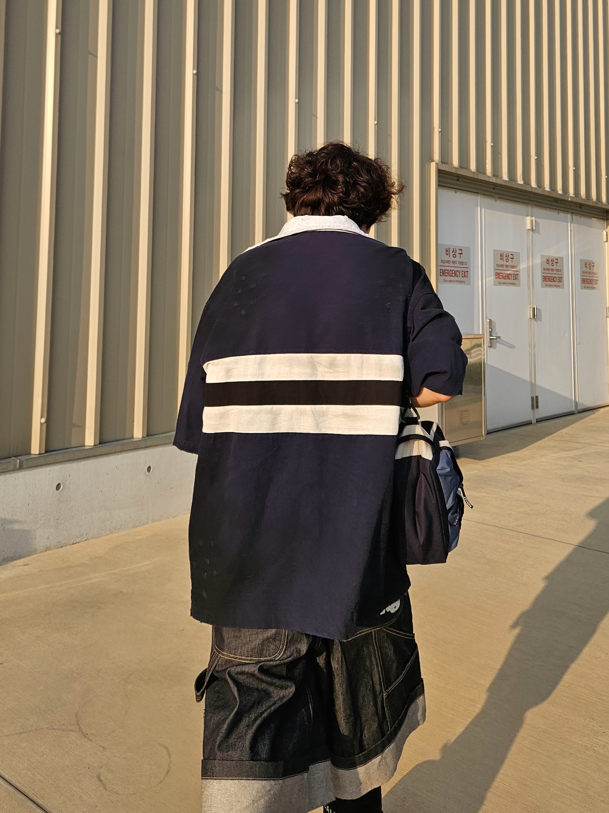 Project G/R Bullied Half Polo Shirts Navy 착용 스타일
