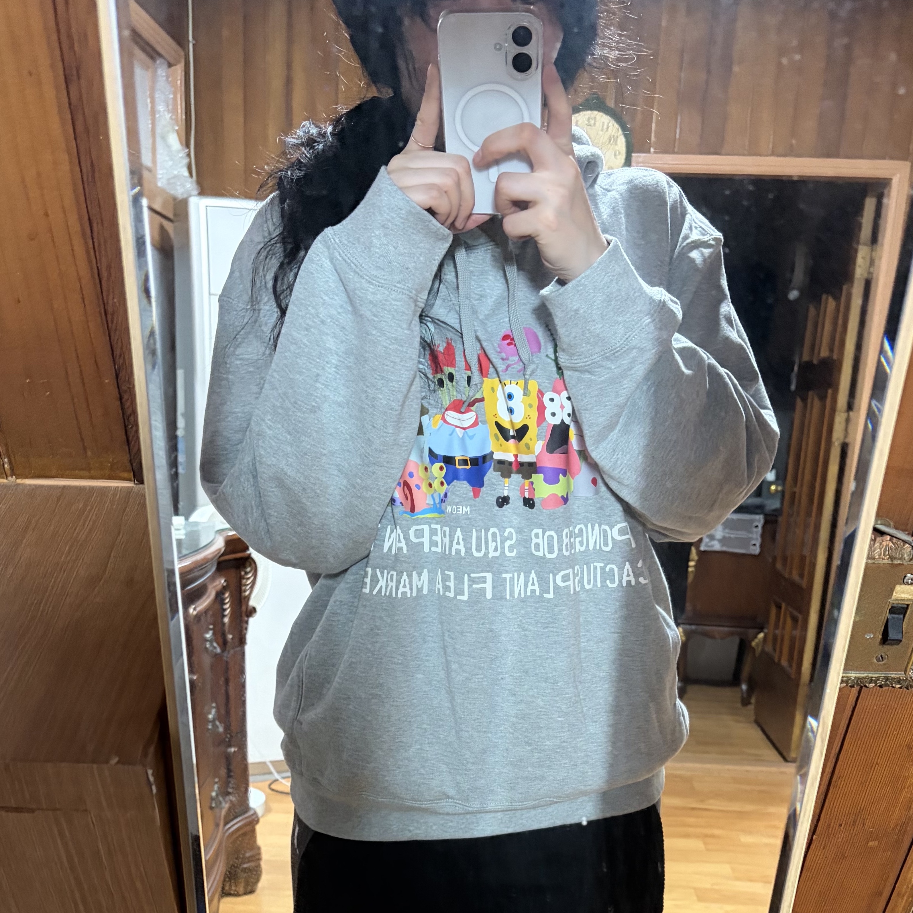 Uniqlo UT x CPFM x SpongeBob Sweat Pull Parka A Gray - KR 착용 스타일 - 3