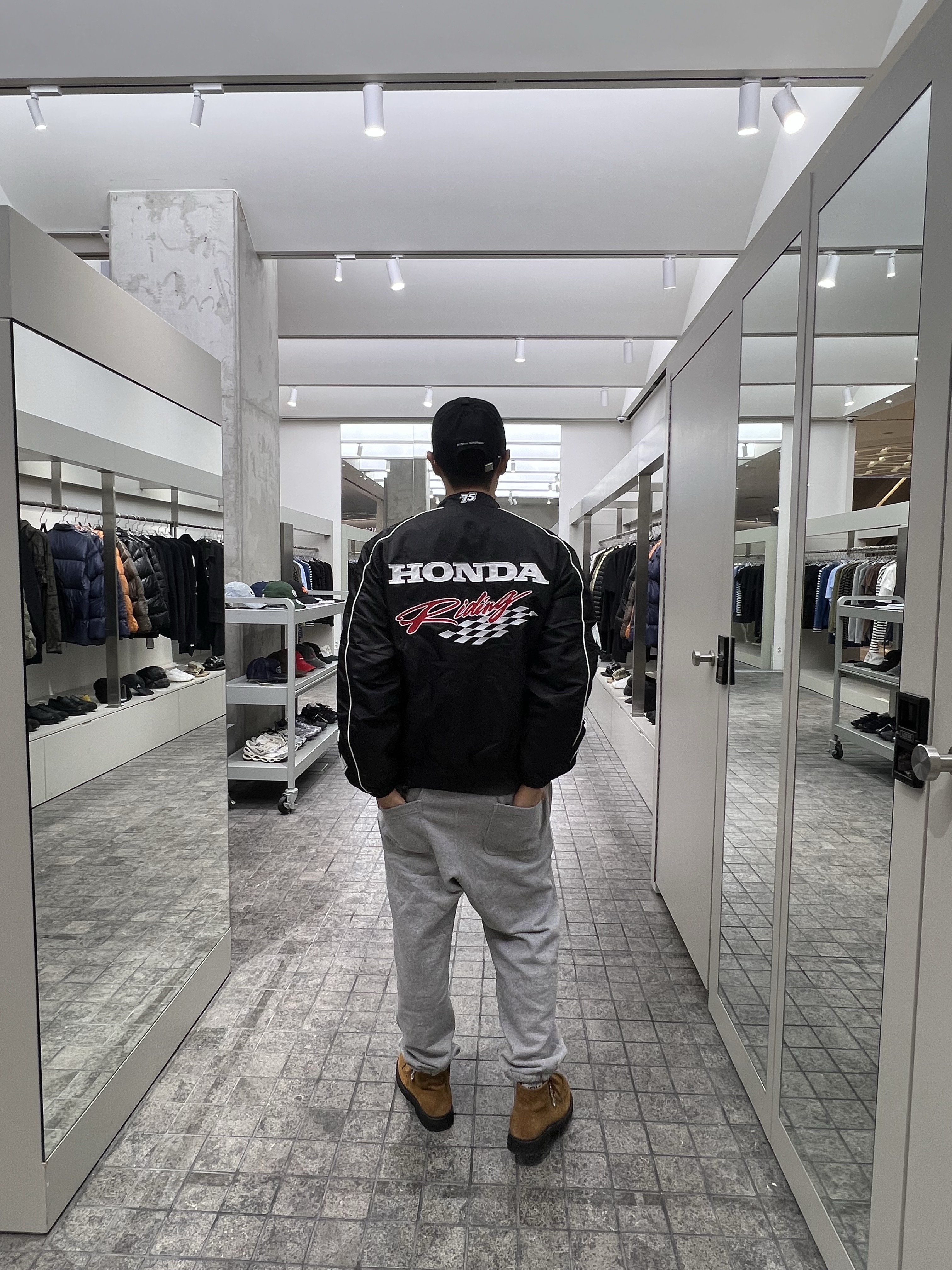 Honda Racing Blouson Black, Honda Vintage Old Wing Logo Cap Black 착용 스타일