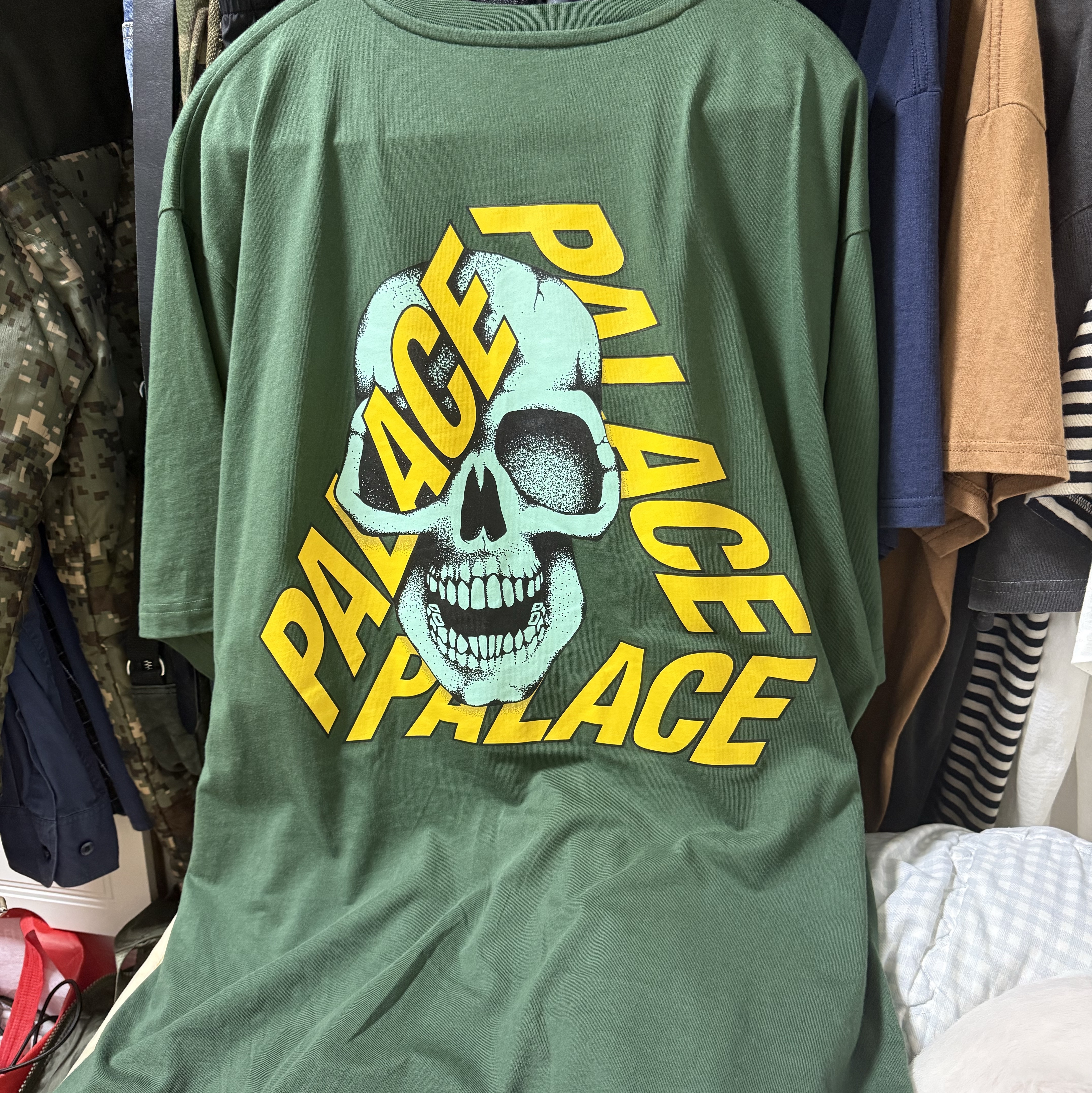 Palace P3 Skull T-Shirt Racey Green - 25SS 착용 스타일