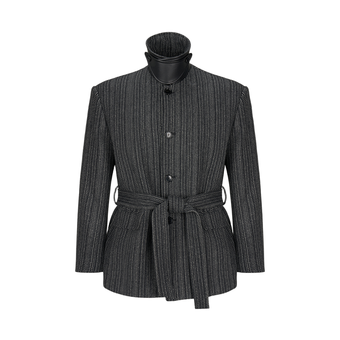 노이스 울 헤링본 카 코트 차콜