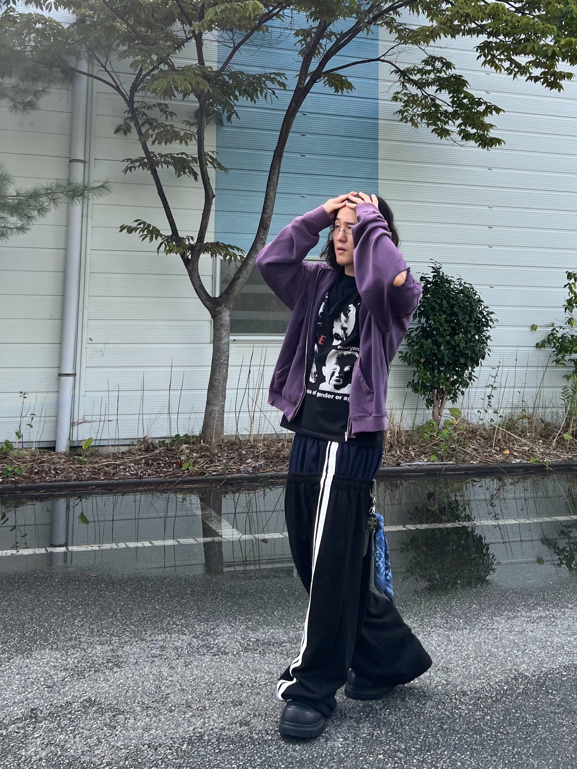 ROARINGRAD Double Waist Sweat Pants Black, Gentle Monster Paranoyd 02 Silver Clear 착용 스타일 - 2