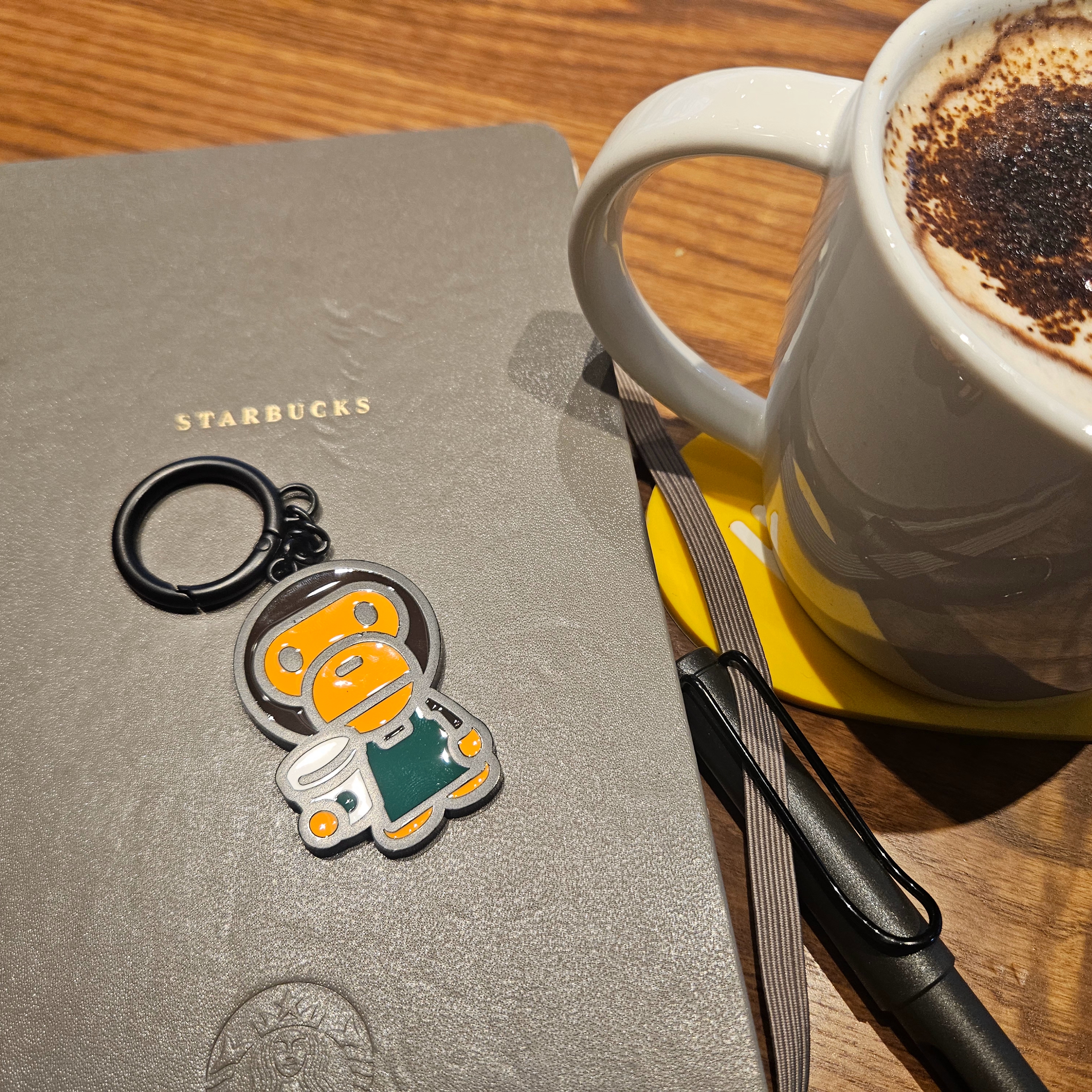 Starbucks x BAPE Baby Milo Keychain, Human Made Heart Rubber Coaster Yellow 착용 스타일 - 3