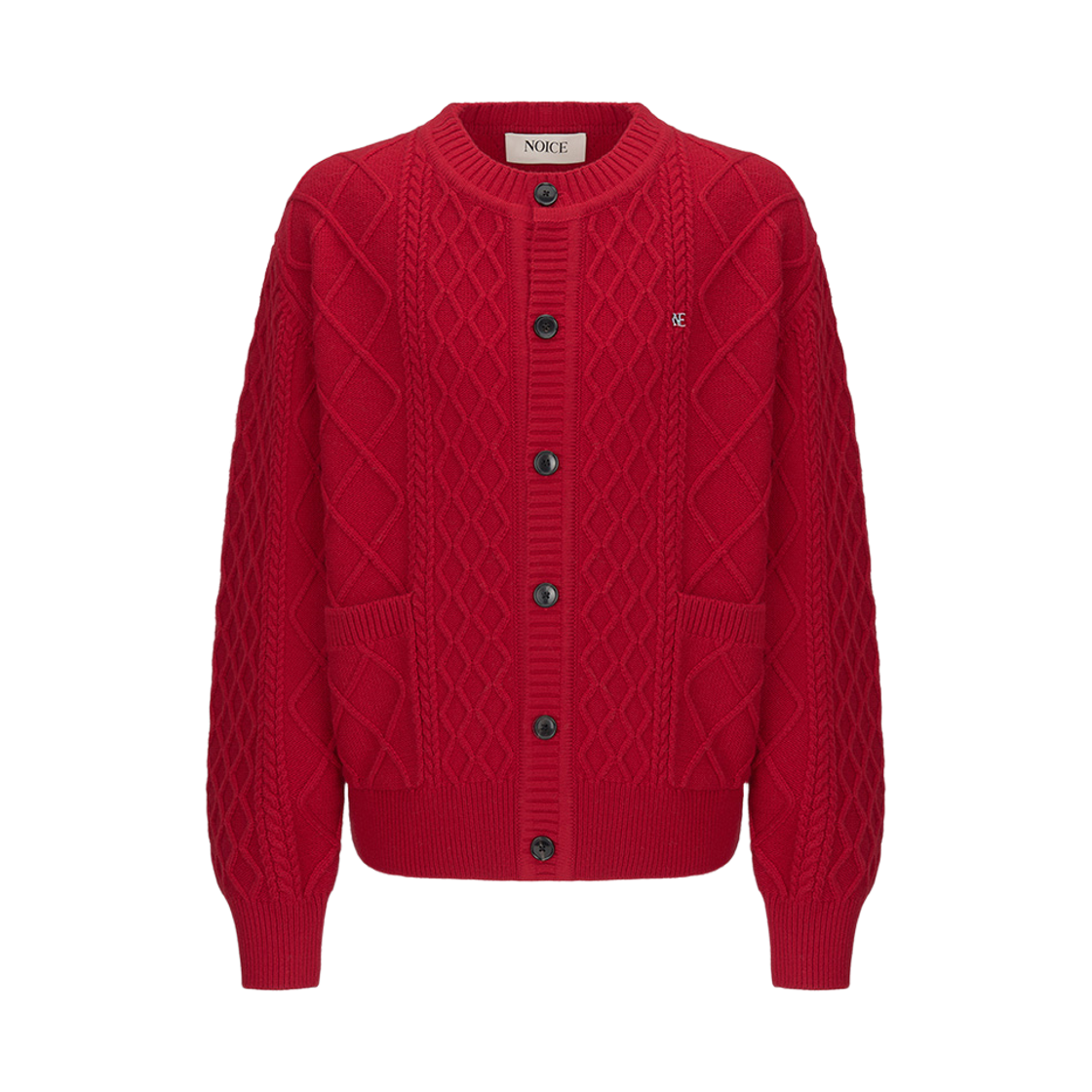 노이스 케이블 울 블렌드 니트 카디건 레드