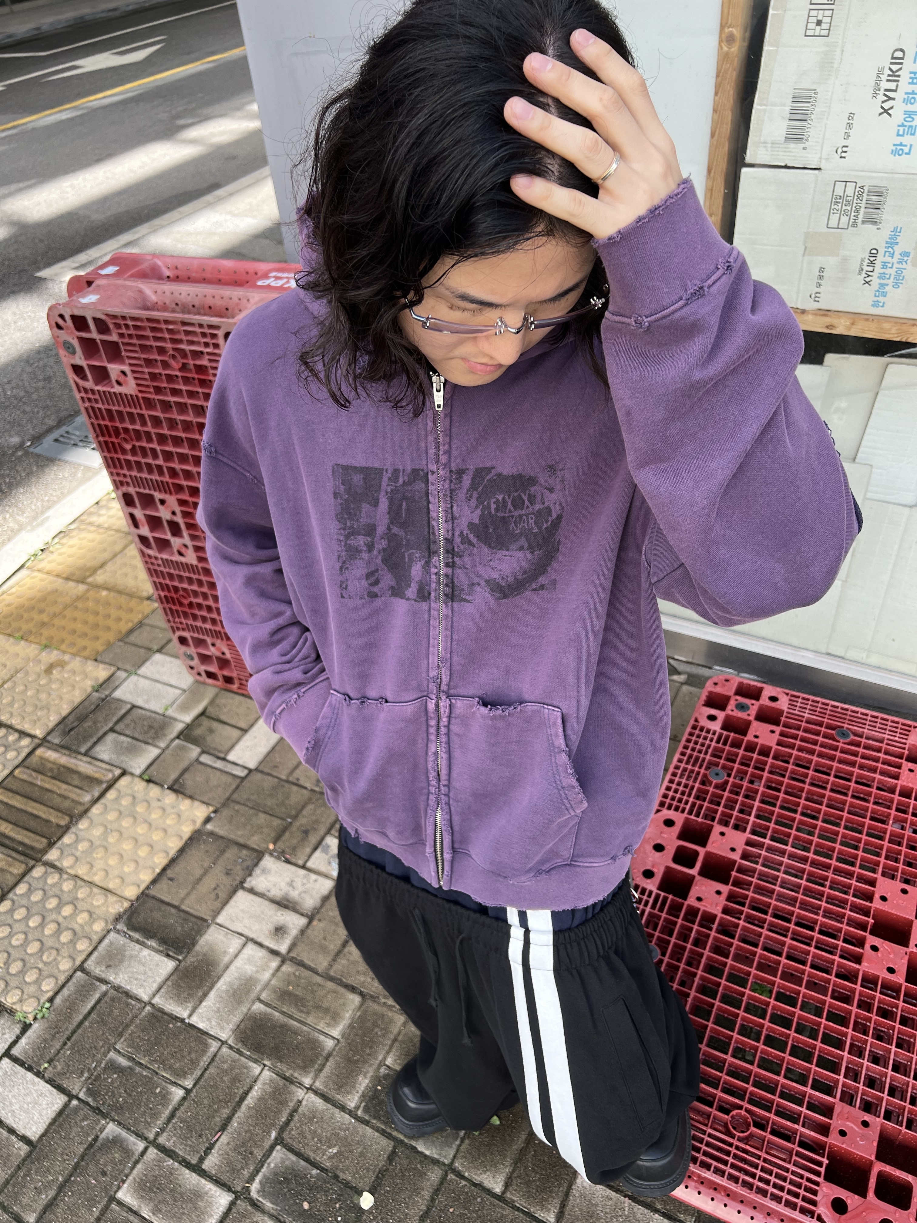 ROARINGRAD Double Waist Sweat Pants Black, Gentle Monster Paranoyd 02 Silver Clear 착용 스타일 - 5