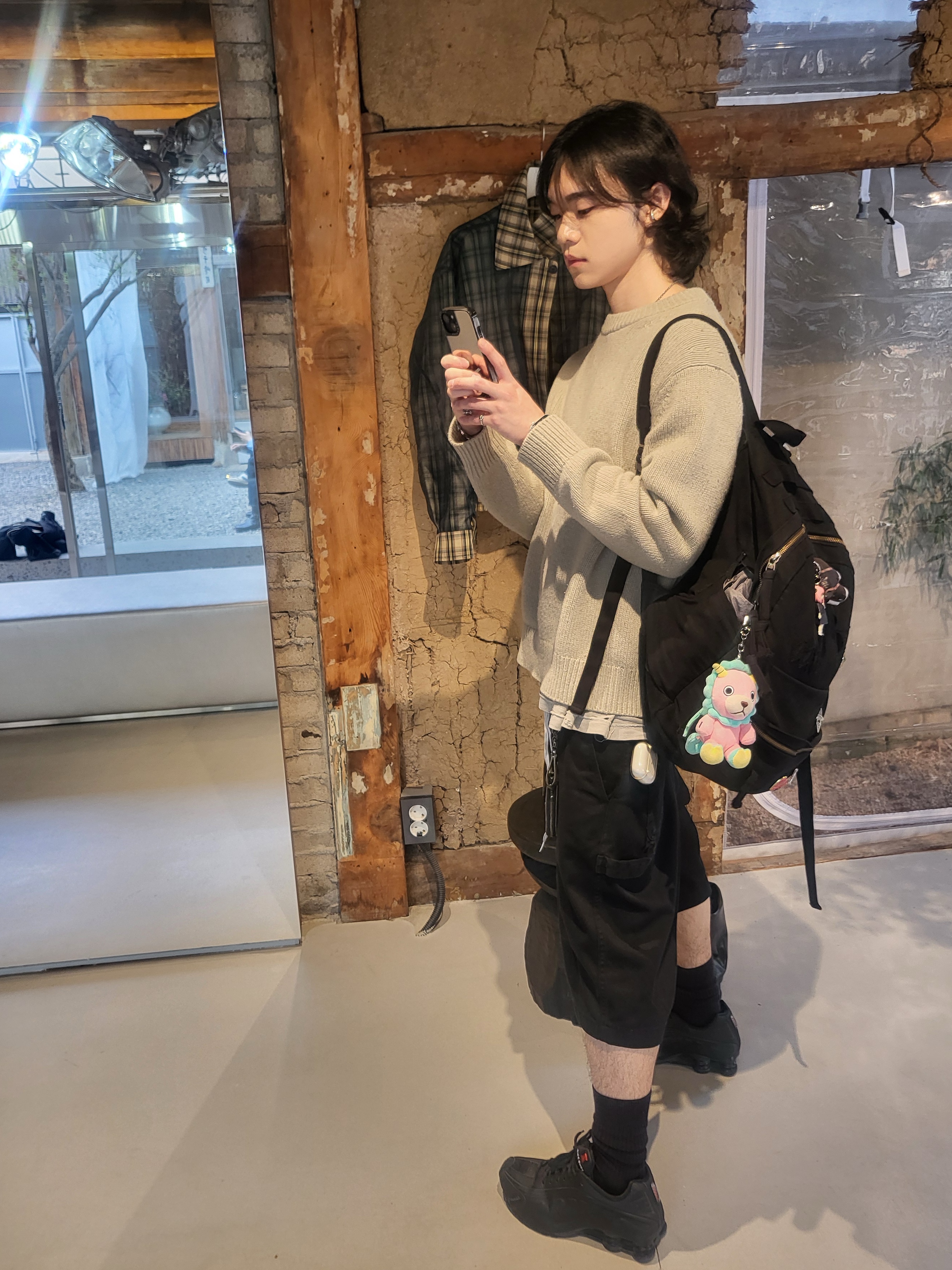 Polyteru Used Backpack 2PK Black 착용 스타일