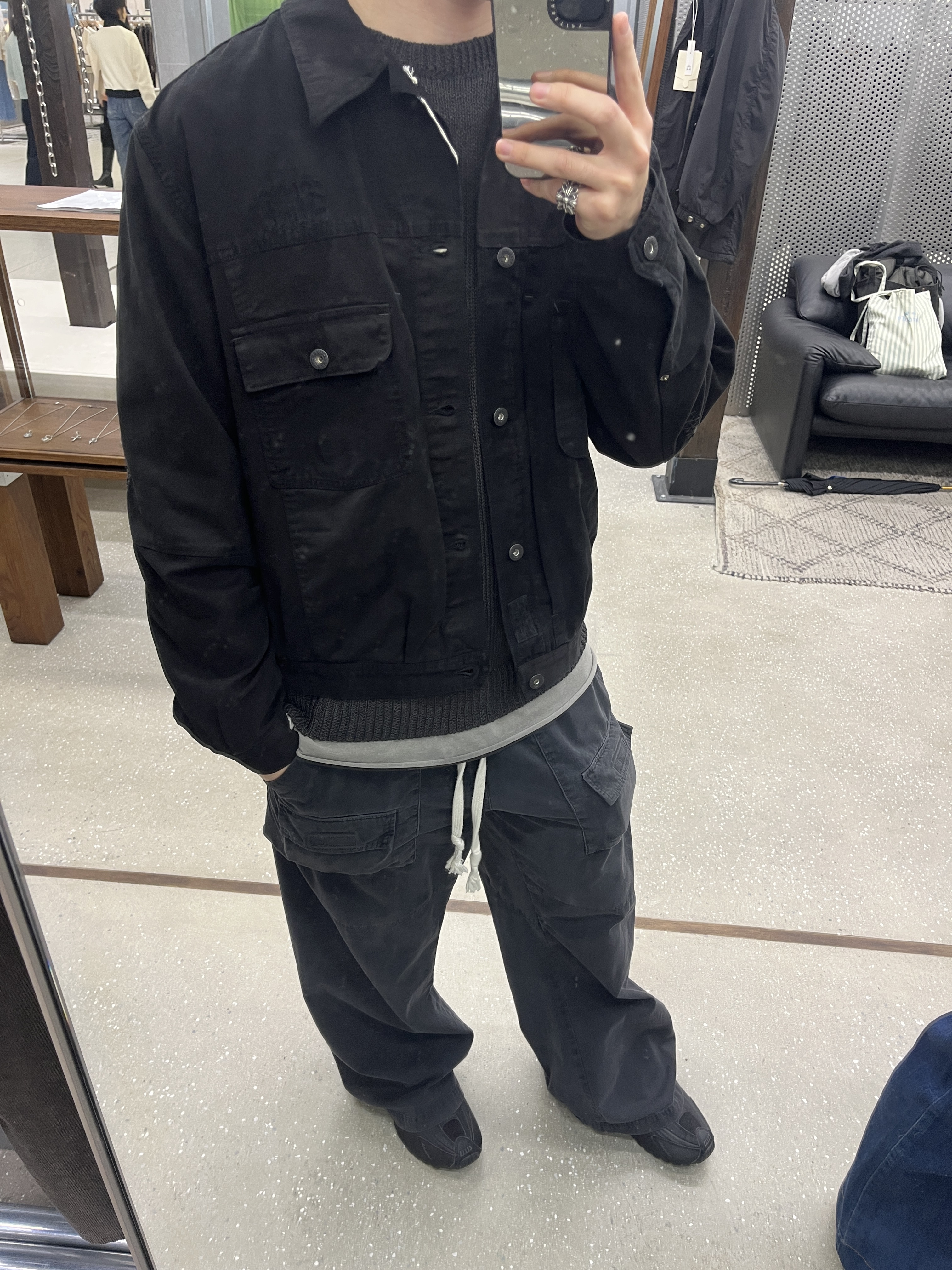 Polyteru Damaged Sashiko Trucker (Docking Trucker) OG Ver. Black, [기간한정 30%쿠폰] Polyteru Human Index Human Loosed Knit Brown Charcoal 착용 스타일 - 1