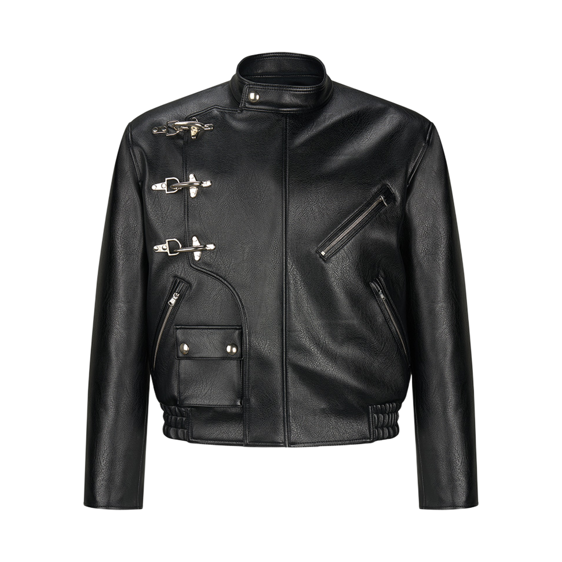 NUA5WWO17BK Noice Metal-Accent Faux Leather Biker Jacket Black