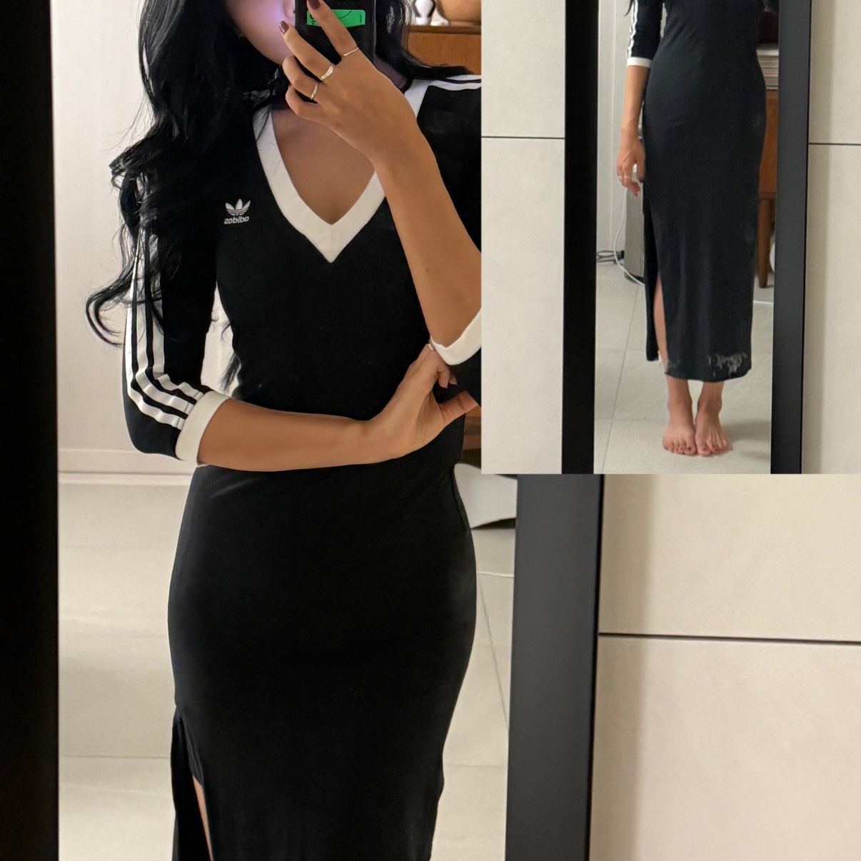(W) Adidas Adicolor Classics 3-Stripes Maxi Dress Black - KR Sizing 착용 스타일