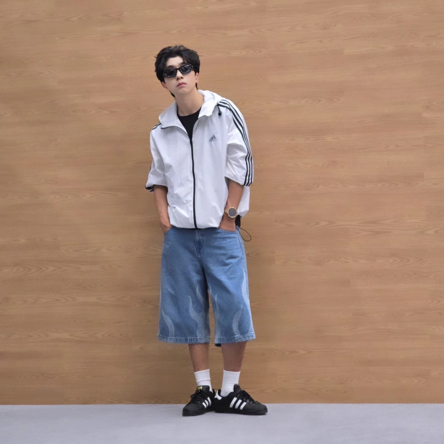 Adidas Flames Denim Shorts Blue - KR Sizing, Adidas Flames Denim Shorts Blue - US Sizing 착용 스타일 - 5